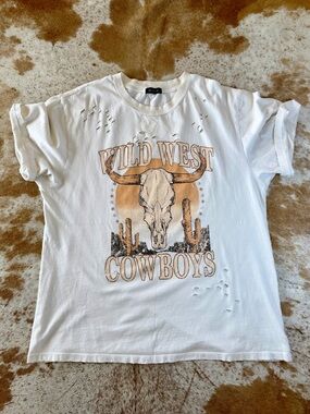 Med Oversized Zutter Wild West Cowboys Distressed Graphic Tee Western Boho